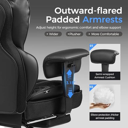 GTPLAYER Big and Tall L-CH510 Ergonomic Office Chair, 400lbs Capacity, Durable Faux Leather, Adjustable Backrest & Headrest