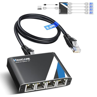 NEWCARE 1 Count Ethernet Splitter 1 in 4 Out 1000 Mbps Black Network Adapter