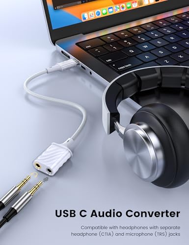 MOSWAG 2 Ports USB Type C External Sound Card Adapter with 3.5mm Audio Jacks