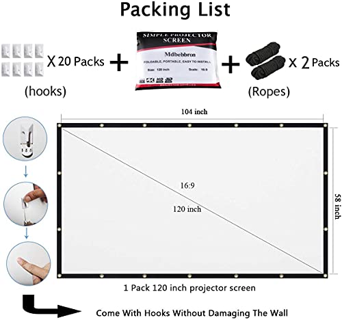 Mdbebbron 120 Inch 1 Manual Matte Wall Mount Projector Screen