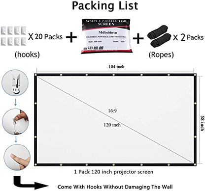 Mdbebbron 120 Inch 1 Manual Matte Wall Mount Projector Screen