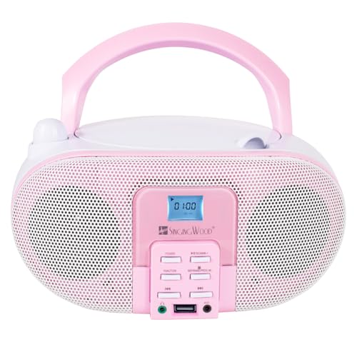 SINGING WOOD 2 Speakers GC01-P Stereo Audio System CD/MP3 Bluetooth 2 Watts Rose