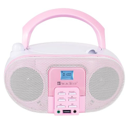SINGING WOOD 2 Speakers GC01-P Stereo Audio System CD/MP3 Bluetooth 2 Watts Rose