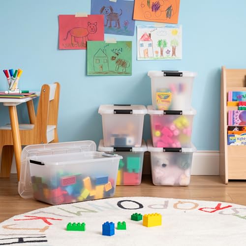IRIS USA 13 Quart Plastic Clip Storage Bin, 15.5" L x 9.38" W x 7.75" H, 6 Compartments, Model 500563