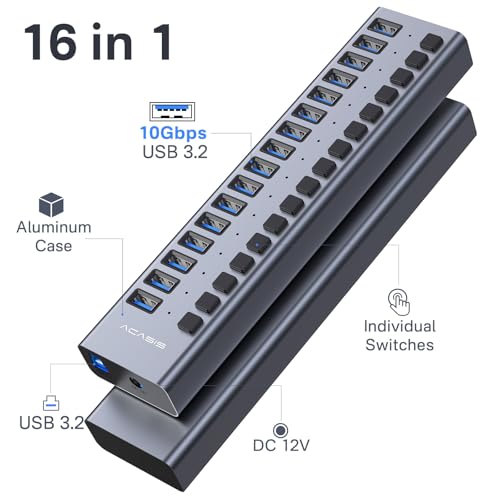 ACASIS 16 Ports USB 3.2 Hub, Model HS082, 10Gbps Data Transfer, Aluminum Enclosure