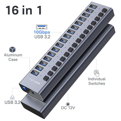 ACASIS 16 Ports USB 3.2 Hub, Model HS082, 10Gbps Data Transfer, Aluminum Enclosure