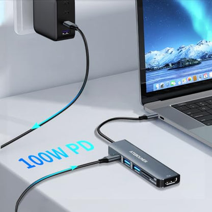 ATEBOUNER USB-C Multiport Hub Adapter 6 Ports 5Gbps Data Transfer