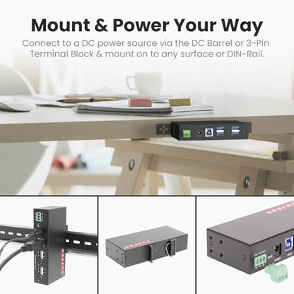 Gearmo 4-Port USB 3.0 Hub with ESD Protection and Industrial Enclosure
