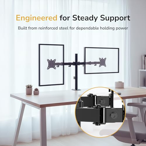 Mount-It! 32 inch MI-2752 Full Motion Monitor Arm Dual Desk Mount Clamp Grommet Adjustable Steel
