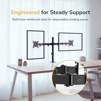 Mount-It! 32 inch MI-2752 Full Motion Monitor Arm Dual Desk Mount Clamp Grommet Adjustable Steel