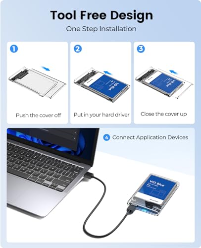 ORICO 2.5'' External Hard Drive Enclosure USB 3.1 Type C Max 6TB Clear Case for 2.5 inch SATA HDD/SSD