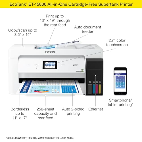 Epson EcoTank ET-15000 Inkjet Printer 4800x1200dpi Wireless All-in-One 21.4lbs
