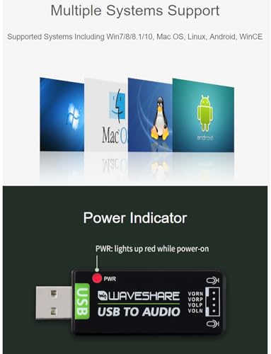 Waveshare USB Audio Sound Card USB2.0 Stereo 5.1 Compatible with Windows/Linux/Android
