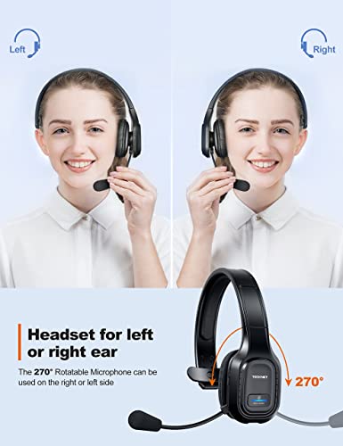 TECKNET Bluetooth Trucker Headset TK-HS001 Wireless Headphones with Microphone - On Ear - Black