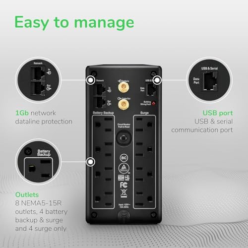 APC 1000VA BX1000M 600W 24V UPS 120V 8 Outlets NEMA