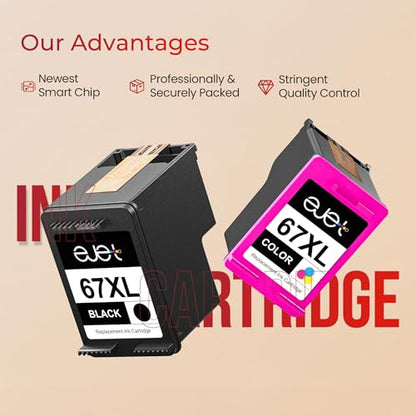 eJet 67XL Ink Cartridges Black and Color Combo Pack 705 Page Yield Compatible with HP Printers