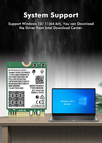 NICGIGA 802.11ax WiFi 6E Wireless Network Card AX210 M.2 NGFF Bluetooth 5.3 Max 5400Mbps Compatible with Windows 10/11