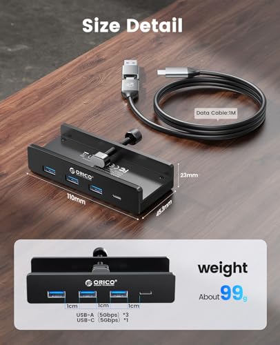 ORICO 4-Port USB Hub 3.0 Aluminum USB-C Adapter, 5 Gbps Data Transfer Rate, USB 3.0, Black