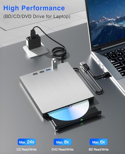 juwuoi External Blu-ray Drive USB 3.0 Type-C BD-R/RE/ROM 100GB CD/DVD Reader Model 0759357095411