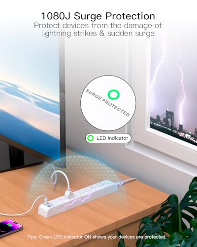 Mifaso 12.14x1.9in Surge Protector Power Strip MFS311T 6AC & 4USB 125V