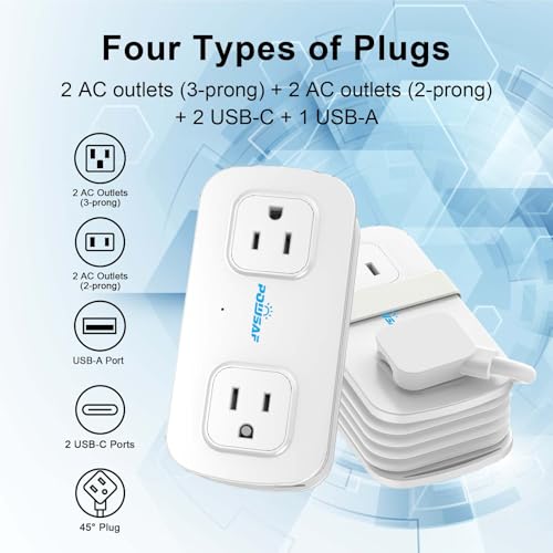 POWSAF 4 Outlets 3 USB Ports 125 Volts 10 Amps Type A Power Strip TK-A03A