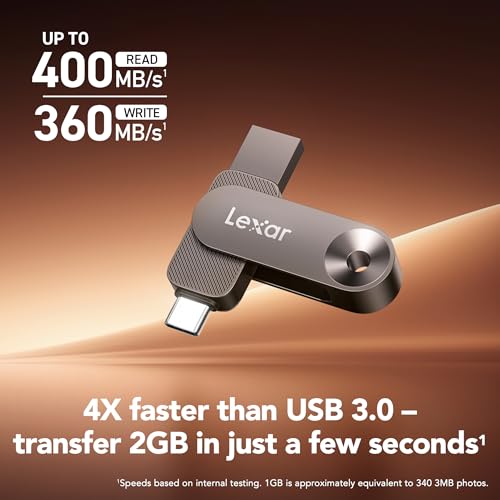 Lexar 128GB Solid State Dual Drive D500 USB 3.2 Gen 1, Up to 400MB/s Read, USB Type-C/USB Type-A Compatibility