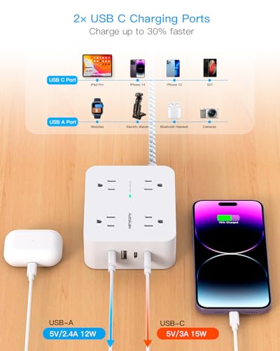 HANYCONY Surge Protector Power Strip 8 Outlets 4 USB Ports 120 Volts