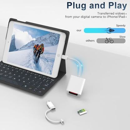 DCNETWORK SD Card Reader Dual Connector 2 Slot USB Type C Lightning Compact White