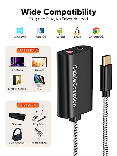 CableCreation 9.37x6.22x0.52in Type C Adapter CD0483 External Sound Card