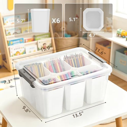 Citylife 17QT Plastic Storage Bin Clear White Stackable Organizer Containers for Tools and Crafts
