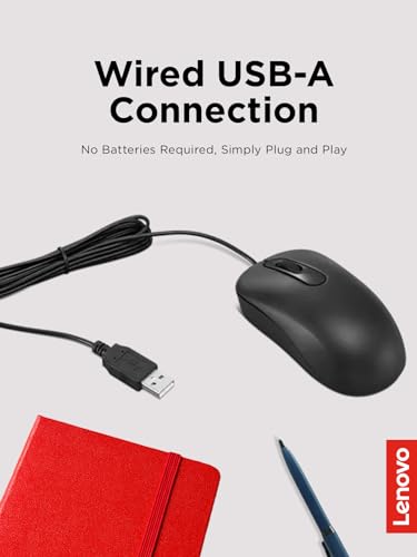 Lenovo USB Wired Optical Computer Mouse GY51K20071 Ambidextrous 1000DPI Black