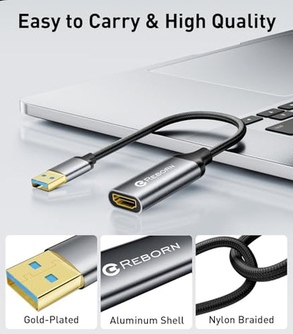 Reborn USB to HDMI Adapter 1080P@60Hz USB 3.0 Male to HDMI Female