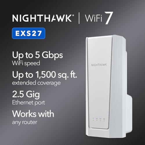 NETGEAR Wireless Range Extender (EXS27) Dual-Band 802.11.be 5 Gbps Smart Roaming RJ45 1500 Feet