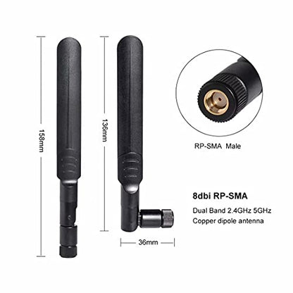 QUEENTI 8dBi Dual Band Wi-Fi Antenna 2.4GHz-5.8GHz Omni-Directional 4 Count