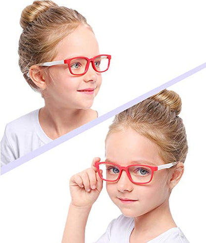 AHXLL Kids 2 Count Qsweet Blue Light Blocking Reading Glasses Transparent Purple and Pink