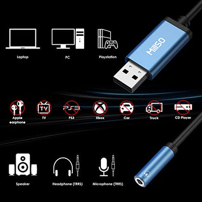 MillSO 1 Feet MUSB351F-30U USB to 3.5mm Adapter Stereo External Sound Card