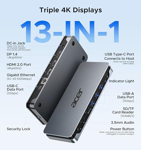 Acer 7.89in USB Docking Station with 110W PD and Triple Monitor Support
