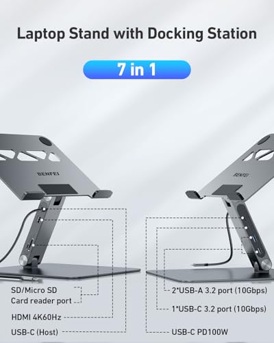 BENFEI 7-in-1 USB-C Docking Station, HDMI 4K@60Hz, 100W Power Delivery, 10Gbps USB 3.2, Adjustable Laptop Stand