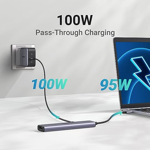 UGREEN USB C Hub 5-in-1 Multiport Adapter, 4K HDMI, 100W Power Delivery, 3 USB-A Data Ports, Grey