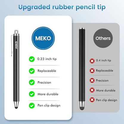 MEKO 10 Pack Thin Rubber Tip Stylus with 20 Replaceable Tips for Touchscreen Devices