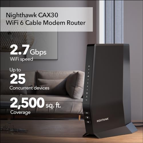 NETGEAR CAX30-100NAS Dual-Band Cable Modem Router Combo - 1 Gbps - Wi-Fi 6 - 3 Ports - Black