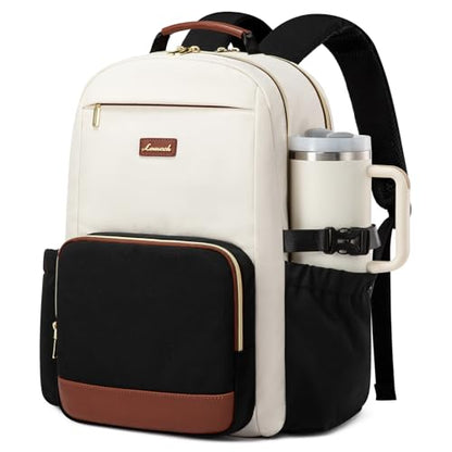 LOVEVOOK 15.6 Inch Laptop Travel Backpack Beige-Black-Chestnut Brown