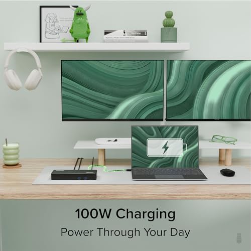 Plugable 12-Port USB Type C Docking Station UD-6950PDZ, 12 USB Ports, Triple HDMI Outputs, 100W Power Delivery, 5.8 x 3.4 x 9.1 Inches, Black
