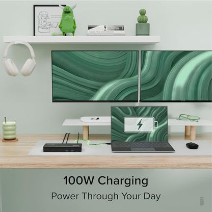 Plugable 12-Port USB Type C Docking Station UD-6950PDZ, 12 USB Ports, Triple HDMI Outputs, 100W Power Delivery, 5.8 x 3.4 x 9.1 Inches, Black