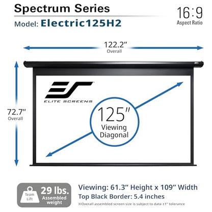 Elite Screens 125-Inch Diagonal ELECTRIC125H2 Projection Screen Matte Finish 180 Degree Viewing Automatic Black Case