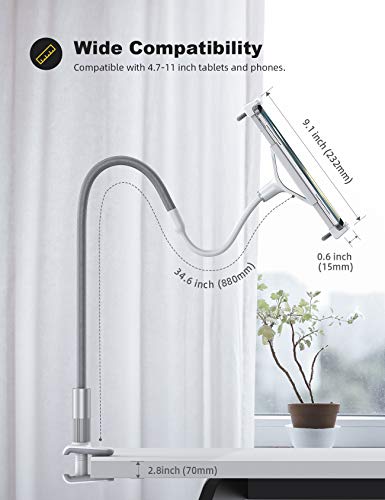 Lamicall 11 x 9.4 x 3 inches LS02 Adjustable Gooseneck Tablet Holder, 360 Degree Rotation, Compatible with 4 - 10.5 inches Devices, Clamp Mount