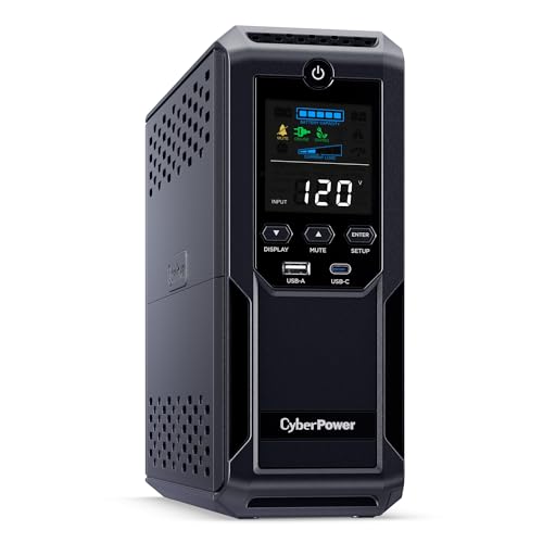 CyberPower CP1500AVRLCD3 1500VA/900W Mini Tower UPS with 12 Outlets and LCD Display