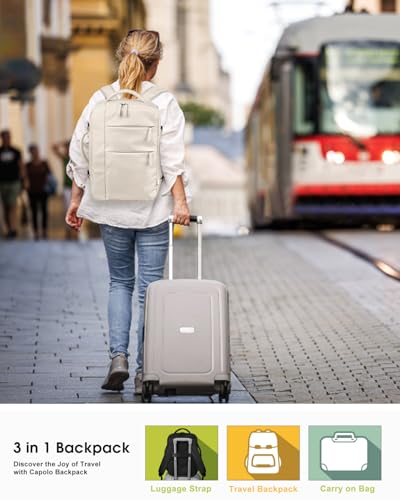 Capolo 15.6-Inch Laptop Backpack Travel Backpack Beige Soft Shell Water Resistant 25 Liters 11 Pockets