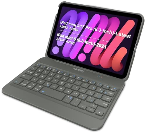 Arteck 8" x 5.9" A17 Pro iPad Mini Keyboard Case Bluetooth Rechargeable QWERTY