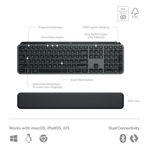 Logitech 2.0 Count 920-011889 Optical Bluetooth Rechargeable Mouse and Keyboard With 8000 DPI Compatibility